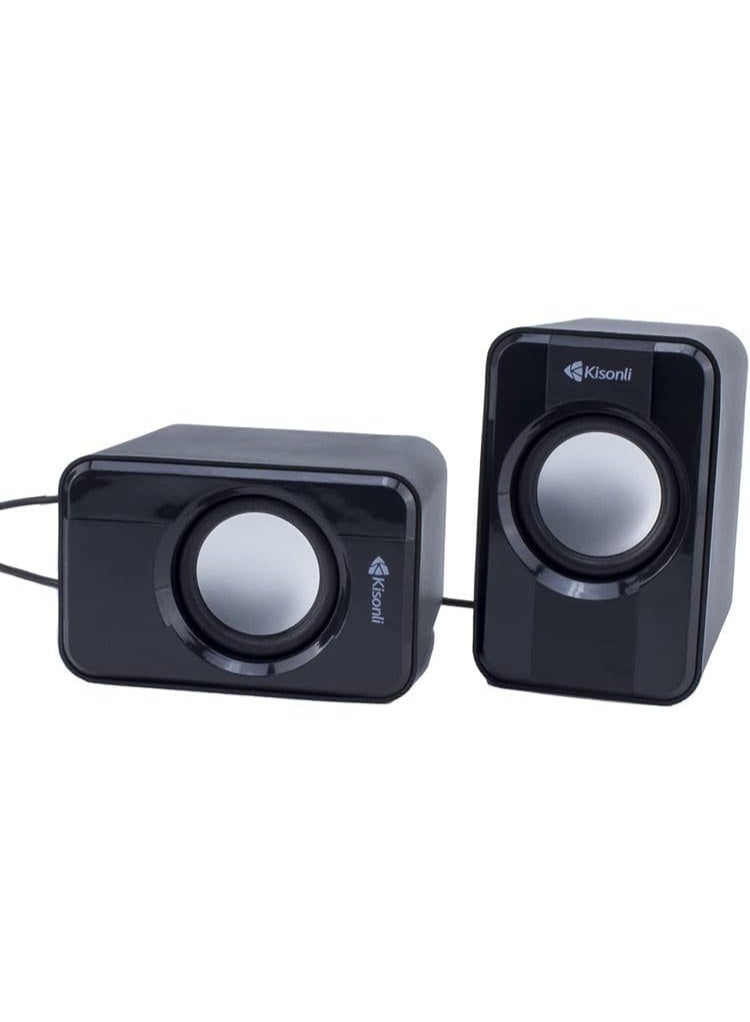 Kisonli S-444 Multimedia 2.0 USB Powered Mini Speaker for Laptop & Desktop PC – Stereo Sound, 3.5mm AUX Input, Compact Design, Volume Control – Black - Image 4